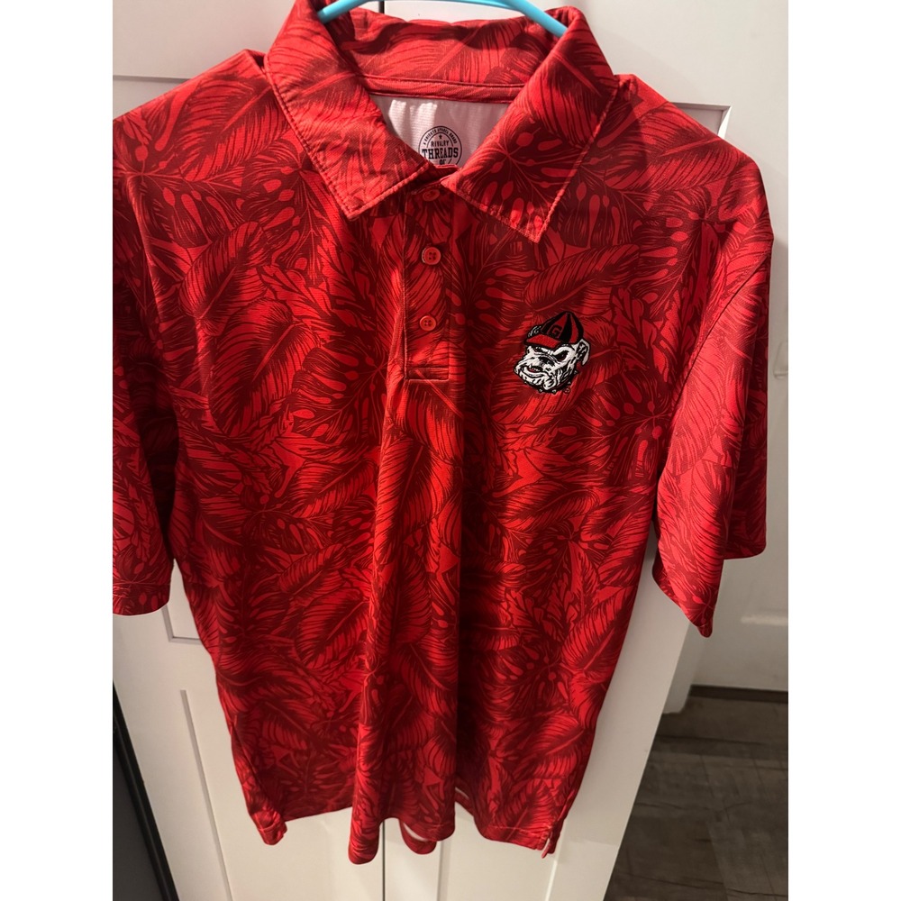Rivalry Threads Georgia Bulldogs Mens Large Red Tropical Floral‎ Polo Shirt UGA